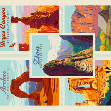 Darstellung des Puzzle Motivs The Mighty Five: Utah National Parks, Vintage Poster 100 Puzzle 3D Modell