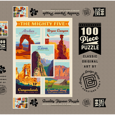 Darstellung des Puzzle Motivs The Mighty Five: Utah National Parks, Vintage Poster 100 Puzzle Schachtel 3D Modell