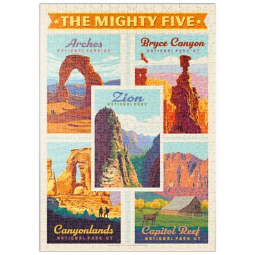 Darstellung des Puzzle Motivs puzzleplate The Mighty Five: Utah National Parks, Vintage Poster 500 Puzzle