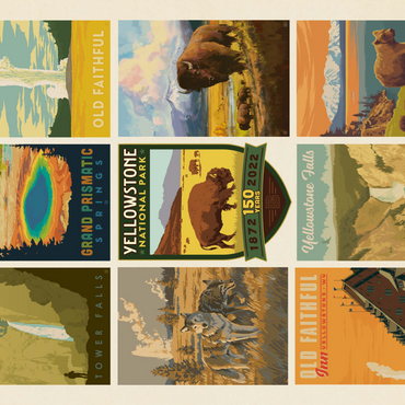 Darstellung des Puzzle Motivs Yellowstone National Park: 150th Anniversary Commemorative Print, Vintage Poster 1000 Puzzle 3D Modell