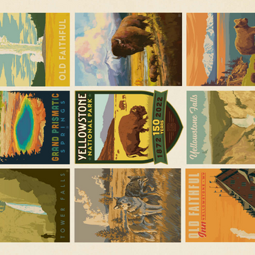 Darstellung des Puzzle Motivs Yellowstone National Park: 150th Anniversary Commemorative Print, Vintage Poster 100 Puzzle 3D Modell