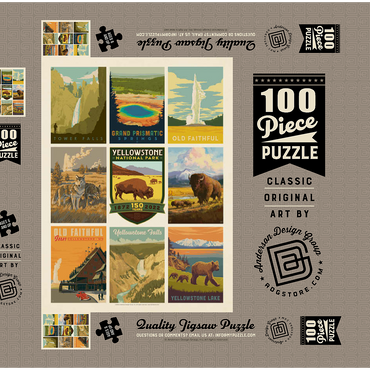 Darstellung des Puzzle Motivs Yellowstone National Park: 150th Anniversary Commemorative Print, Vintage Poster 100 Puzzle Schachtel 3D Modell