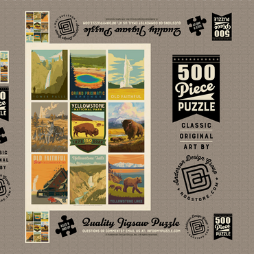 Darstellung des Puzzle Motivs Yellowstone National Park: 150th Anniversary Commemorative Print, Vintage Poster 500 Puzzle Schachtel 3D Modell