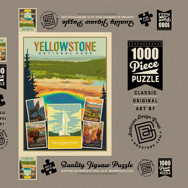 Darstellung des Puzzle Motivs Yellowstone National Park: Collage Print, Vintage Poster 1000 Puzzle Schachtel 3D Modell
