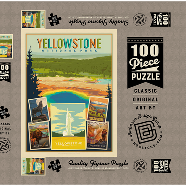 Darstellung des Puzzle Motivs Yellowstone National Park: Collage Print, Vintage Poster 100 Puzzle Schachtel 3D Modell