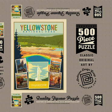 Darstellung des Puzzle Motivs Yellowstone National Park: Collage Print, Vintage Poster 500 Puzzle Schachtel 3D Modell