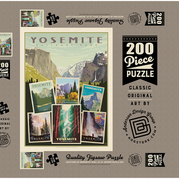 Darstellung des Puzzle Motivs Yosemite National Park: Collage Print, Vintage Poster 200 Puzzle Schachtel 3D Modell