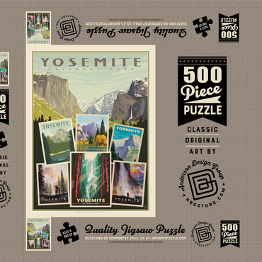 Darstellung des Puzzle Motivs Yosemite National Park: Collage Print, Vintage Poster 500 Puzzle Schachtel 3D Modell