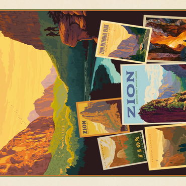 Darstellung des Puzzle Motivs Zion National Park: Collage Print, Vintage Poster 1000 Puzzle 3D Modell