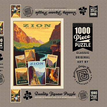 Darstellung des Puzzle Motivs Zion National Park: Collage Print, Vintage Poster 1000 Puzzle Schachtel 3D Modell