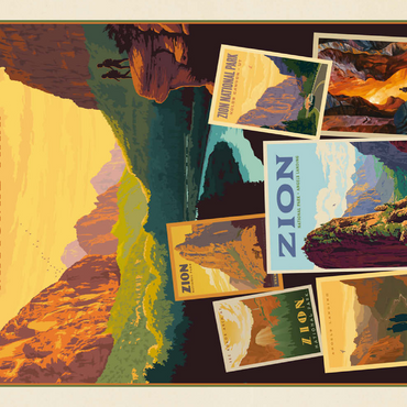 Darstellung des Puzzle Motivs Zion National Park: Collage Print, Vintage Poster 500 Puzzle 3D Modell