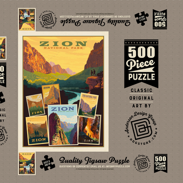 Darstellung des Puzzle Motivs Zion National Park: Collage Print, Vintage Poster 500 Puzzle Schachtel 3D Modell