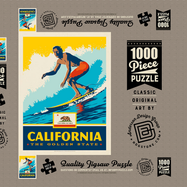 Darstellung des Puzzle Motivs California: The Golden State (Surfer) 1000 Puzzle Schachtel 3D Modell