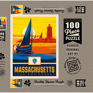 Darstellung des Puzzle Motivs Massachusetts: The Bay State 100 Puzzle Schachtel 3D Modell