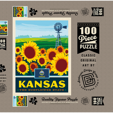 Darstellung des Puzzle Motivs Kansas: The Sunflower State 100 Puzzle Schachtel 3D Modell