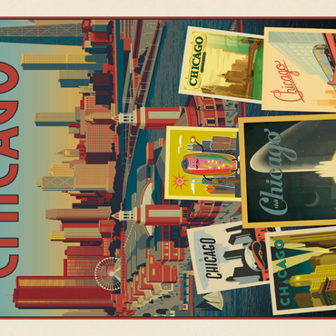 Darstellung des Puzzle Motivs Chicago: Multi-Image Collage Print, Vintage Poster 1000 Puzzle 3D Modell