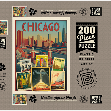 Darstellung des Puzzle Motivs Chicago: Multi-Image Collage Print, Vintage Poster 200 Puzzle Schachtel 3D Modell