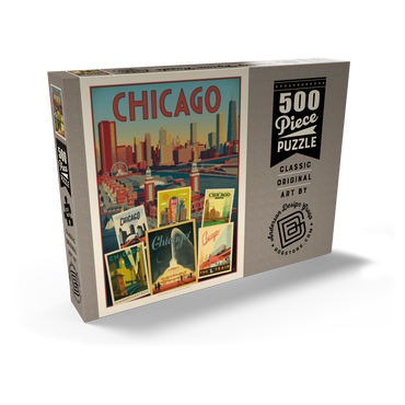 Darstellung des Puzzle Motivs Chicago: Multi-Image Collage Print, Vintage Poster 500 Puzzle Schachtel Ansicht2