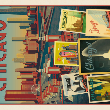 Darstellung des Puzzle Motivs Chicago: Multi-Image Collage Print, Vintage Poster 500 Puzzle 3D Modell