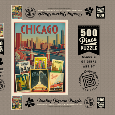 Darstellung des Puzzle Motivs Chicago: Multi-Image Collage Print, Vintage Poster 500 Puzzle Schachtel 3D Modell