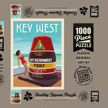 Darstellung des Puzzle Motivs Key West, Florida, Vintage Poster 1000 Puzzle Schachtel 3D Modell