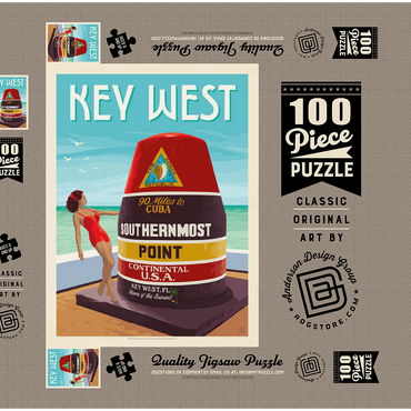 Darstellung des Puzzle Motivs Key West, Florida, Vintage Poster 100 Puzzle Schachtel 3D Modell
