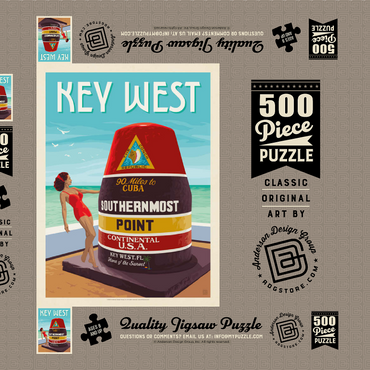 Darstellung des Puzzle Motivs Key West, Florida, Vintage Poster 500 Puzzle Schachtel 3D Modell