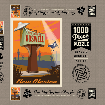 Darstellung des Puzzle Motivs Roswell, New Mexico, Vintage Poster 1000 Puzzle Schachtel 3D Modell
