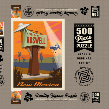 Darstellung des Puzzle Motivs Roswell, New Mexico, Vintage Poster 500 Puzzle Schachtel 3D Modell