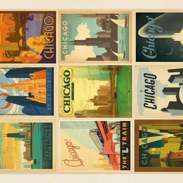 Darstellung des Puzzle Motivs Chicago: Multi-Image Print - Edition 1, Vintage Poster 1000 Puzzle 3D Modell