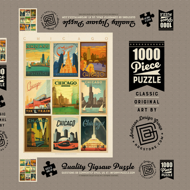 Darstellung des Puzzle Motivs Chicago: Multi-Image Print - Edition 1, Vintage Poster 1000 Puzzle Schachtel 3D Modell