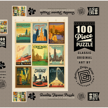 Darstellung des Puzzle Motivs Chicago: Multi-Image Print - Edition 1, Vintage Poster 100 Puzzle Schachtel 3D Modell