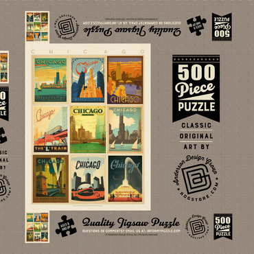 Darstellung des Puzzle Motivs Chicago: Multi-Image Print - Edition 1, Vintage Poster 500 Puzzle Schachtel 3D Modell