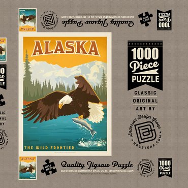 Darstellung des Puzzle Motivs Alaska: Eagle, Vintage Poster 1000 Puzzle Schachtel 3D Modell