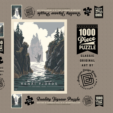 Darstellung des Puzzle Motivs Kenai Fjords National Park: Whale Watching, Vintage Poster 1000 Puzzle Schachtel 3D Modell