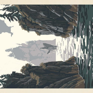 Darstellung des Puzzle Motivs Kenai Fjords National Park: Whale Watching, Vintage Poster 100 Puzzle 3D Modell