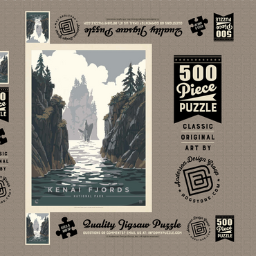 Darstellung des Puzzle Motivs Kenai Fjords National Park: Whale Watching, Vintage Poster 500 Puzzle Schachtel 3D Modell