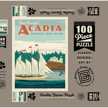 Darstellung des Puzzle Motivs Acadia National Park: Bass Harbor Head, Vintage Poster 100 Puzzle Schachtel 3D Modell