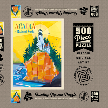 Darstellung des Puzzle Motivs Acadia National Park: Lighthouse (Mod Design), Vintage Poster 500 Puzzle Schachtel 3D Modell