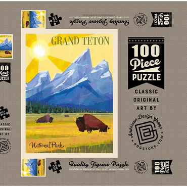 Darstellung des Puzzle Motivs Grand Teton National Park (Mod Design), Vintage Poster 100 Puzzle Schachtel 3D Modell