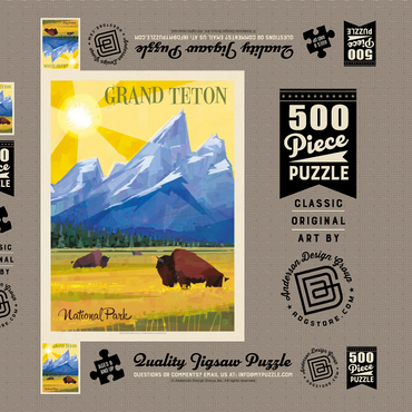 Darstellung des Puzzle Motivs Grand Teton National Park (Mod Design), Vintage Poster 500 Puzzle Schachtel 3D Modell