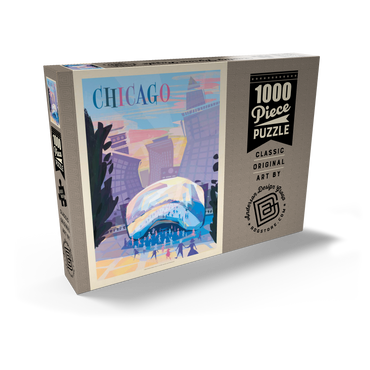 Darstellung des Puzzle Motivs Chicago, IL: Millennium Park (Mod Design), Vintage Poster 1000 Puzzle Schachtel Ansicht2