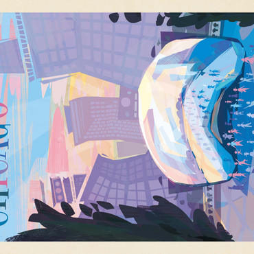 Darstellung des Puzzle Motivs Chicago, IL: Millennium Park (Mod Design), Vintage Poster 1000 Puzzle 3D Modell