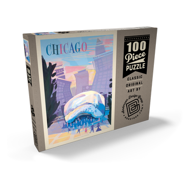 Darstellung des Puzzle Motivs Chicago, IL: Millennium Park (Mod Design), Vintage Poster 100 Puzzle Schachtel Ansicht2
