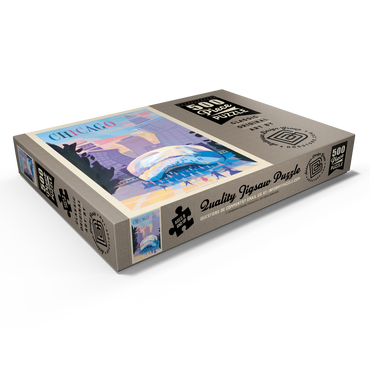 Darstellung des Puzzle Motivs Chicago, IL: Millennium Park (Mod Design), Vintage Poster 500 Puzzle Schachtel Ansicht1