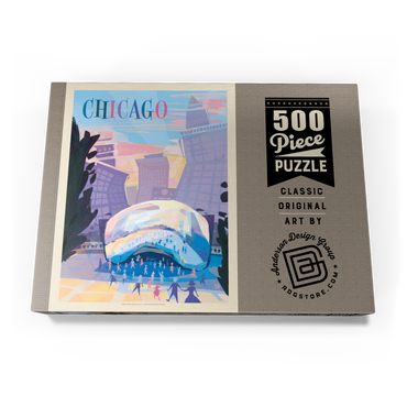 Darstellung des Puzzle Motivs Chicago, IL: Millennium Park (Mod Design), Vintage Poster 500 Puzzle Schachtel Ansicht3