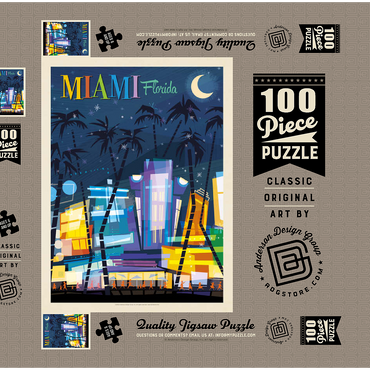 Darstellung des Puzzle Motivs Miami, FL: South Beach (Mod Design), Vintage Poster 100 Puzzle Schachtel 3D Modell