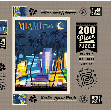 Darstellung des Puzzle Motivs Miami, FL: South Beach (Mod Design), Vintage Poster 200 Puzzle Schachtel 3D Modell