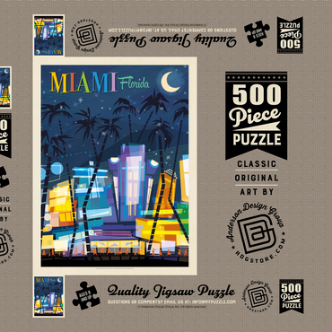 Darstellung des Puzzle Motivs Miami, FL: South Beach (Mod Design), Vintage Poster 500 Puzzle Schachtel 3D Modell