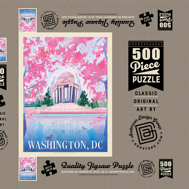 Darstellung des Puzzle Motivs Washington, DC: Jefferson Memorial In Bloom (Mod Design), Vintage Poster 500 Puzzle Schachtel 3D Modell